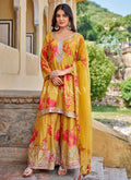 Yellow Embroidery Printed Palazzo Suit