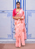 Pink Two Tone Schiffli Embroidery Floral Silk Saree