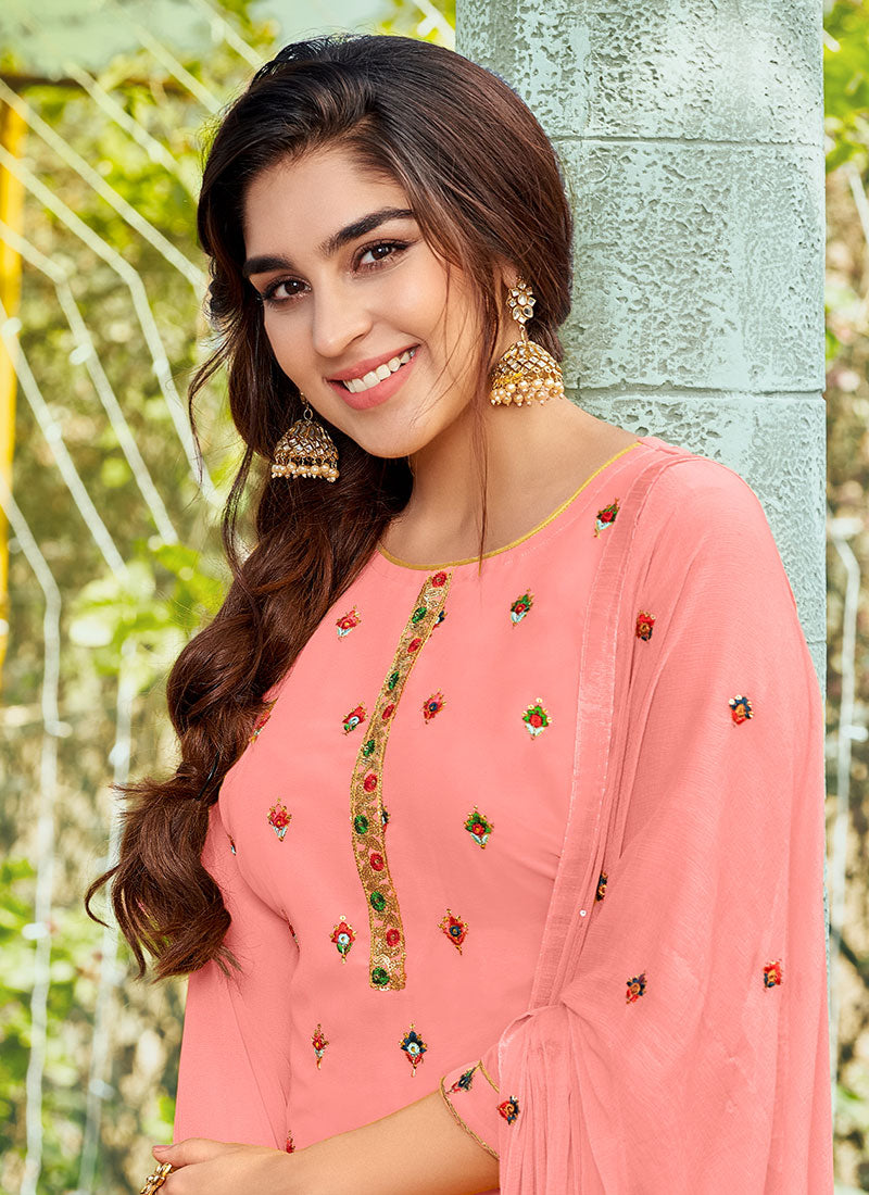 Peach Sequence Embroidered Patiala Suit