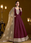 Maroon Embroidered Silk Anarkali Suit