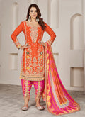 Orange Multi Embroidered Kurti And Dhoti Style Pant Suit