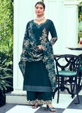 Turquoise Embroidery Designer Palazzo Suit