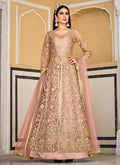 Peach Embroidered Designer Anarkali Lehenga/Pant Suit