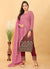 Pink Red Ombré Georgette Pant Style Salwar Suit