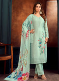 Green Thread Work Embroidery Pant Style Suit