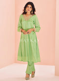 Light Green Handwork Kurta And Pant Suit