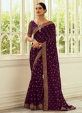 Deep Wine Sequence Embroidery Wedding Silk Saree