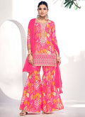 Pink Golden Mirror Work Embroidery Gharara Suit