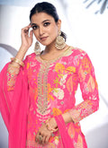 Indian Clothes - Pink Golden Mirror Work Embroidery Gharara Suit