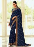 Dark Blue Sequence Embroidery Wedding Silk Saree