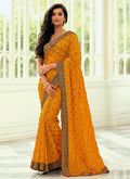 Yellow Sequence Embroidery Wedding Silk Saree