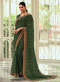 Green Sequence Embroidery Wedding Silk Saree