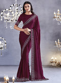 Deep Wine Stone Work Embroidery Wedding Saree