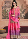 Pink Purple Ombré Embroidered Kurti And Palazzo