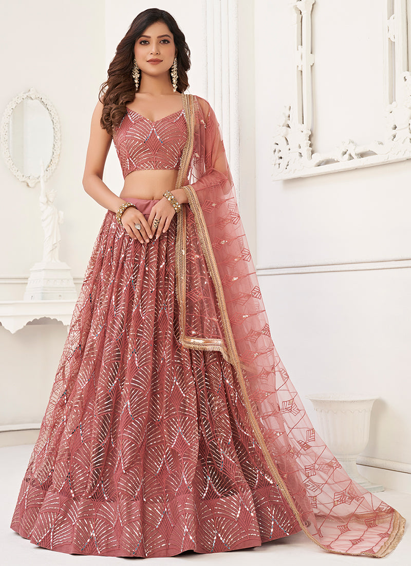 Blush Pink Traditional Embroidered Wedding Lehenga Choli