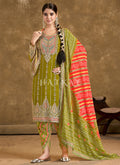 Lime Green Multi Embroidered Dhoti Style Suit