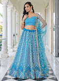 Sky Blue Embroidery Wedding Lehenga Choli