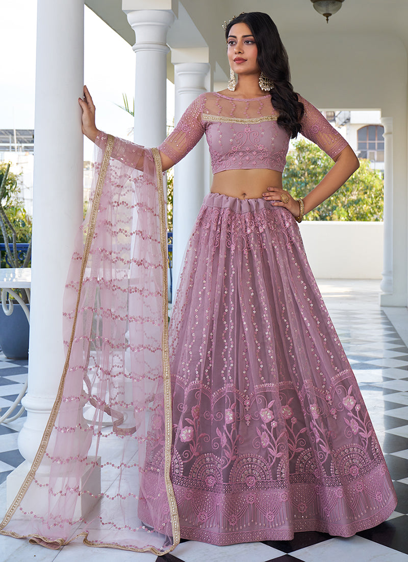 Purple Embroidery Wedding Lehenga Choli