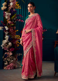 Hot Pink Multi Embroidered Traditional Silk Saree