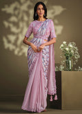 Pink And White Sequence Embroidery Designer Saree