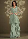 Sea Green Sequence Embroidery Saree With Jacket