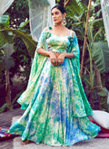 Blue Green Digital Printed Silk Lehenga Choli