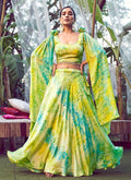 Yellow Green Digital Printed Silk Lehenga Choli