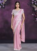 Pink Sequence And Appliqué Embroidery Wedding Saree