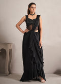 Black Chinnon Saree with Handwork Embellished Blouse