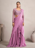 Purple Handwork Embroidery Designer Georgette Saree