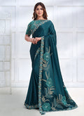  Turquoise Sequence Embroidery Wedding Silk Saree