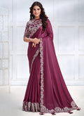 Burgundy Sequence Embroidery Wedding Silk Saree