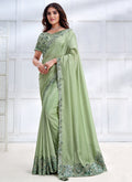 Light Green Sequence Embroidery Wedding Silk Saree