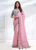 Pink Sequence Embroidery Wedding Silk Saree