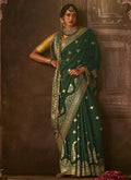 Green And Yellow Weaved Pure Dola Silk Saree