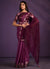 Wine Sequence Embroidery Wedding Silk Saree