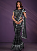 Silver Grey Sequence Embroidery Wedding Silk Saree