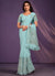 Sky Blue Sequence Embroidery Wedding Silk Saree