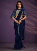 Blue Golden Handwork Embroidery Wedding Saree With Cape