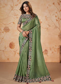 Green Multi Sequence Embroidery Wedding Saree