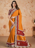 Orange And Red Embroidered Traditional Wedding Saree
