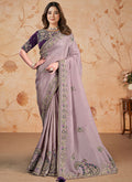 Purple Embroidered Traditional Wedding Saree