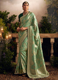 Light Green Multi Embroidered Traditional Silk Saree