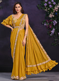 Yellow Embroidered Ready To Wear Wedding Saree