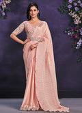 Soft Peach Embroidered Ready To Wear Wedding Saree