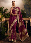 Deep Wine Multi Embroidered Traditional Silk Saree