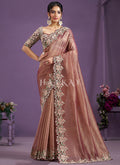 Peach Rose Embroidered Wedding Saree