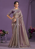 Mauve Purple Embroidered Wedding Saree