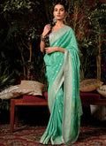 Sea Green And Purple Floral Viscose Silk Saree