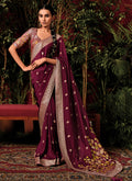 Maroon Floral Viscose Silk Saree